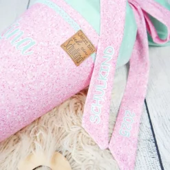 Best Schultüte Stoff + Tüll Ballerina Glitzer Rosa Mint 70cm 85cm   *personalisierbar und mit Kisseninlet Kinder Schultüten