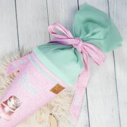 Best Schultüte Stoff + Tüll Ballerina Glitzer Rosa Mint 70cm 85cm   *personalisierbar und mit Kisseninlet Kinder Schultüten
