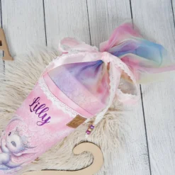 Best Schultüte Stoff + Tüll Monddrache Glitzer Regenbogen bunt   70cm 85cm   *personalisierbar und mit Kisseninlet Kinder Schultüten