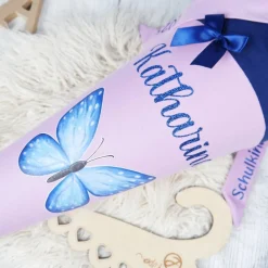 Schultüte Stoff + Tüll Schmetterling Flieder Dunkelblau  70cm 85cm   *personalisierbar und mit Kisseninlet Kinder Schultüten
