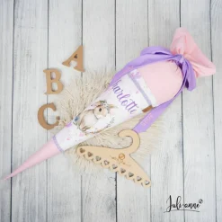 Schultüten|Nähwerkstatt by Juli-Anne Schultüte Stoff Blumen Hase Herzen Rosa Flieder 70cm 85cm   *personalisierbar und mit Kisseninlet