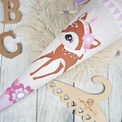 Schultüten|Nähwerkstatt by Juli-Anne Schultüte Stoff Boho Reh Grau Flieder *personalisierbar und mit Kisseninlet