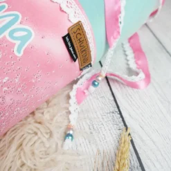 Schultüten|Nähwerkstatt by Juli-Anne Schultüte Stoff Dachs Türkis Rosa Pink  mit Tüll 70cm 85cm   *personalisierbar und mit Kisseninlet