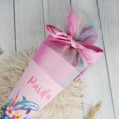Schultüten|Nähwerkstatt by Juli-Anne Schultüte Stoff Delfin mit Blumen Rosa Regenbogen Glitzer  Tüll 70cm 85cm   *personalisierbar und mit K