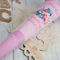Schultüten|Nähwerkstatt by Juli-Anne Schultüte Stoff Delfin mit Blumen Rosa Regenbogen Glitzer  Tüll 70cm 85cm   *personalisierbar und mit K