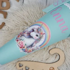 Schultüte Stoff Einhorn Regenbogen Mint Bunt 70cm 85cm   *personalisierbar und mit Kisseninlet Kinder Schultüten