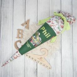 Clearance Schultüte Stoff l 70cm 85cm Monstertruck Dino Grün  *personalisierbar und mit Kisseninlet Kinder Schultüten