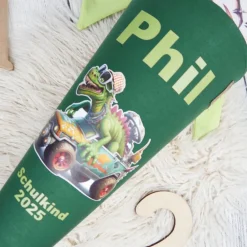 Clearance Schultüte Stoff l 70cm 85cm Monstertruck Dino Grün  *personalisierbar und mit Kisseninlet Kinder Schultüten