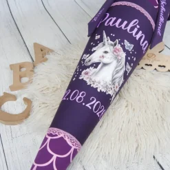 Clearance Schultüte Stoff Lila Schuppen mit Einhorn Ergobag Perlentauchbär 70cm 85cm   *personalisierbar und mit Kissen Kinder Schultüten