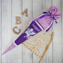 Schultüten|Nähwerkstatt by Juli-Anne Schultüte Stoff Pegasus Lila Glitzer 70cm 85cm   *personalisierbar und mit Kisseninlet