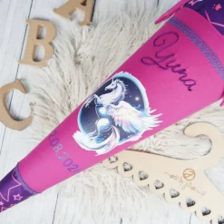 Schultüte Stoff Pegasus Lila Pink Step by Step Pegasus Night Nuala elb 70cm 85cm   *personalisierbar und mit Kisseninlet Kinder Schultüten