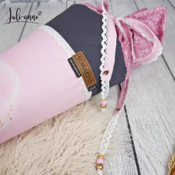 Schultüten|Nähwerkstatt by Juli-Anne Schultüte Stoff PFERDE rosa Grau Mädchen  *personalisierbar und mit Kisseninlet