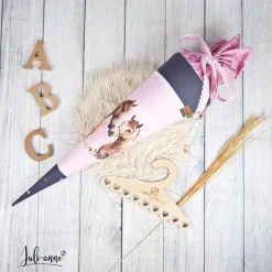 Schultüten|Nähwerkstatt by Juli-Anne Schultüte Stoff PFERDE rosa Grau Mädchen  *personalisierbar und mit Kisseninlet