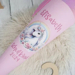 Schultüte Stoff Rainbow Unicorn mit Tüll 70cm 85cm   *personalisierbar und mit Kisseninlet Kinder Schultüten