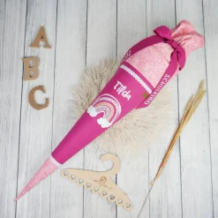 Schultüte Stoff Regenbogen Beere Pink 70cm 85cm   *personalisierbar und mit Kisseninlet Kinder Schultüten