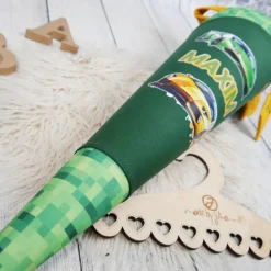 Schultüte Stoff Rennauto Lamborghini Grün Gelb 70cm 85cm   *personalisierbar und mit Kisseninlet Kinder Schultüten