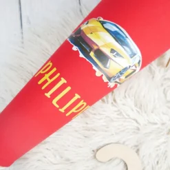 Schultüten|Nähwerkstatt by Juli-Anne Schultüte Stoff Rennwagen Lamborghini Gold Rot 70cm 85cm   *personalisierbar und mit Kisseninlet