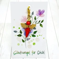 Schutzengel Ballerina goldfarben/rot – Glücksbringer Anhänger mit Karabiner Geschenke