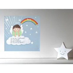 Schutzengelbild handgemalt – Taufgeschenk für Jungen – Engelbild zur Geburt & Taufe – Malerei personalisiert 20x20 Geschenke