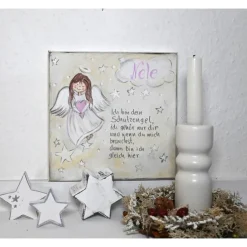 Geschenke|Gista Shop Schutzengelbild handgemalt auf Keilrahmen – Geschenk zur Taufe, Kommunion & fürs Patenkind – Mädchenzimmer Deko 20x20