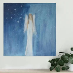 Geschenke|Gista Shop Schutzengelbild 40x40 handgemalt – Modernes Engelbild als Geschenk auf Leinwand