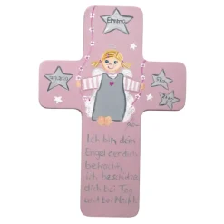 Sale Schutzengelkreuz für Mädchen Taufkreuz Kinderkreuz , altrosa,grau , Geschenk zur Taufe / Geburt Geschenke