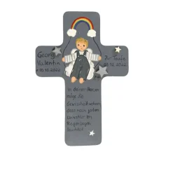 Best Schutzengelkreuz Junge mit Regenbogen Taufkreuz, Kinderkreuz Geschenk zur Taufe / Geburt Geschenke