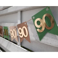 Dekoration|TiJaPapierDeko Sehr edle Girlande zum 90. Geburtstag / Jubiläum in Beige, Grün und Gold
