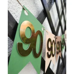 Dekoration|TiJaPapierDeko Sehr edle Girlande zum 90. Geburtstag / Jubiläum in Beige, Grün und Gold