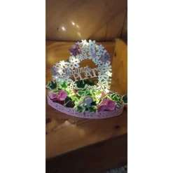 Tischdekoration|Tinasdeko2019 Süßes Gesteck "Lieblingsplatz" in rosa Tablett m. Beleuchtung 30x15cm