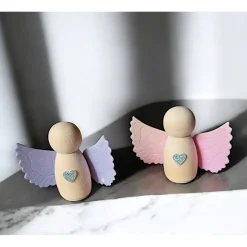 Hot Set 10 handgefertigte Holzengel mit bunten Flügeln – Tischdeko & Geschenk zur Taufe, Konfirmation, Hochzeit Dekoration