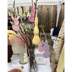 Sale Set 3 Osterhasen gehäkelt Anhänger Frühlings Deko Osterdeko Hase minimalistisch gelb rosa flieder Osterdeko
