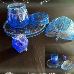 Outlet Set aus Schale  Eule und Dose mit Schraubdeckel auf einem runden Tablett Geschenke