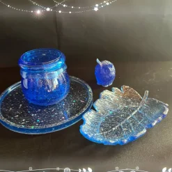 Outlet Set aus Schale  Eule und Dose mit Schraubdeckel auf einem runden Tablett Geschenke
