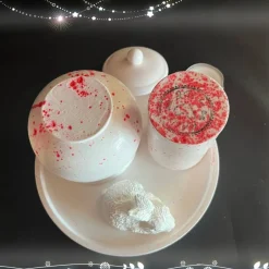 Osterdeko|Chrispis Creative Shop Set aus Teelichthalter, Töpfchen mit Deckel und Hase  auf einem  runden Tablett
