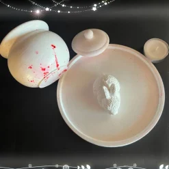 Osterdeko|Chrispis Creative Shop Set aus Teelichthalter, Töpfchen mit Deckel und Hase  auf einem  runden Tablett