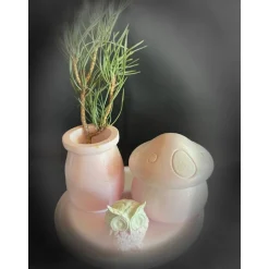 Outlet Set aus Töpfchen , Eule und kleiner Vase auf einem runden Tablett Geschenke