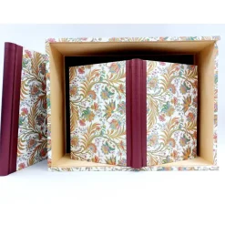 Discount Set, Erinnerungsbox Notizbuch Fotoalbum, metallic rot, Ranken gold, UNIKAT, Hochzeitsbox Hochzeitsalben