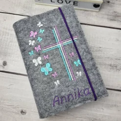 Sale Set Gotteslobhülle Schmetterlinge mit Rosenkranztasche Lilatöne Gotteslobhülle