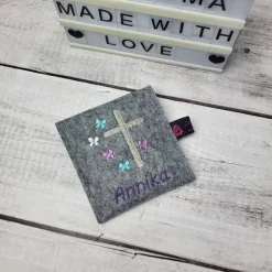 Sale Set Gotteslobhülle Schmetterlinge mit Rosenkranztasche Lilatöne Gotteslobhülle