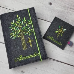 Clearance Set Gotteslobhülle,Gotteslobeinband Lebensbaum mit Rosenkranztasche grüntöne, Kommuinon Gotteslobhülle
