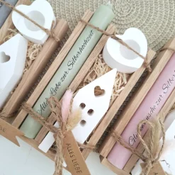 Sale Silberhochzeit Silberhochzeitsgeschenk Haus / Lichthaus Kerzenhalter Herz Stabkerze Kerzenbox Holzbox Mitbringsel Hochzeitsgeschenke