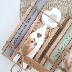 Sale Silberhochzeit Silberhochzeitsgeschenk Haus / Lichthaus Kerzenhalter Herz Stabkerze Kerzenbox Holzbox Mitbringsel Hochzeitsgeschenke