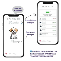 Hot Sparbuch als Anhänger | NFC & QrCode | Personalisiertes Geldgeschenk | Verschiedene Motive Geldgeschenke