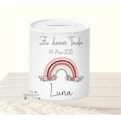 Online Sparschwein zur Taufe personalisiert Eukalyptus Geschenke