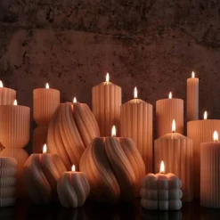 Clearance Sparset 6er Set handgegossene Kerzen - Sojawachs - Gerippte Säulen & Rillenkerzen, vegan, nachhaltig, minimalis Tischdekoration