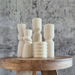 Outlet Sparset 3er Set handgegossene Kerzen - Sojawachs - Gerippte Säulen & Rillenkerzen, vegan, minimalistisch Tischdekoration