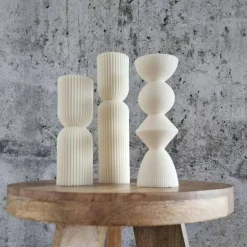Tischdekoration|exyna Sparset 5er Set handgegossene Kerzen - Sojawachs - Gerippte Säulen & Rillenkerzen, vegan, nachhaltig, minimalistisch