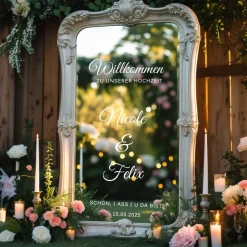 Accessoires|61sekunden Spiegel Hochzeit Aufkleber, Hochzeitsschild Deko, personalisierte Hochzeit Spiegel Aufkleber, Hochzeits-Empfangsschild,