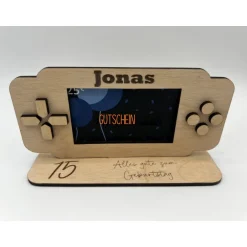 Online Spielekonsole Geschenkidee – Personalisierter Gutscheinhalter aus Holz, Geldgeschenk & Gutscheinverpackung zum Geburtstag Geldgeschenke